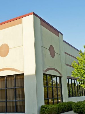 Aluminum glass storefront doors on a commercial building