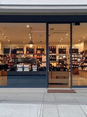 Storefront glass doors at a retail shopping plaza